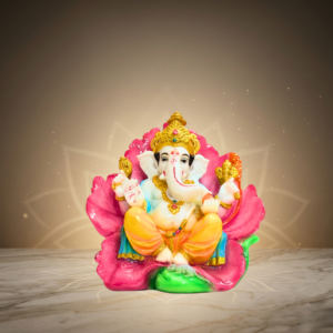 Pink Multicolor Ganesh Marble Dust Statue 8 Inch Decorative Idol