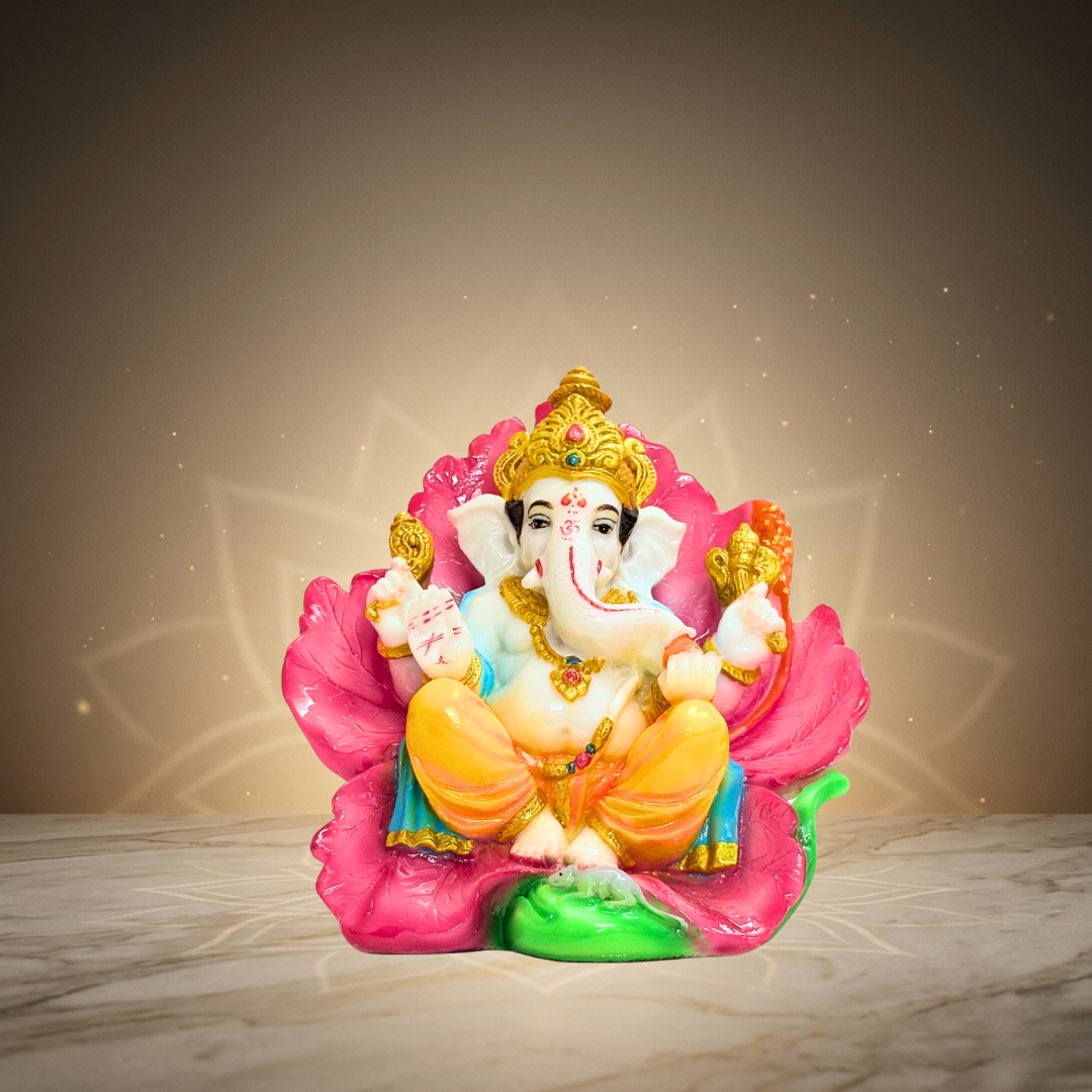 Pink Multicolor Ganesh Marble Dust Statue 8 Inch Decorative Idol
