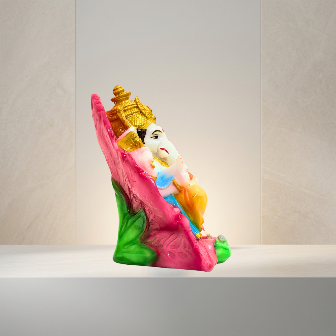 Pink Multicolor Ganesh Marble Dust Statue 8 Inch Decorative Idol - Image 3