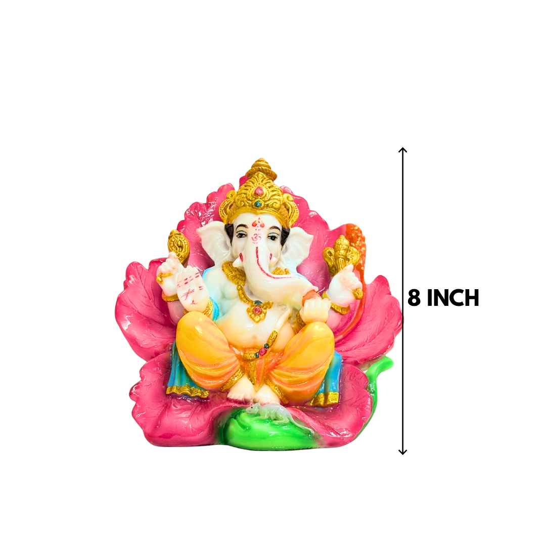 Pink Multicolor Ganesh Marble Dust Statue 8 Inch Decorative Idol - Image 2