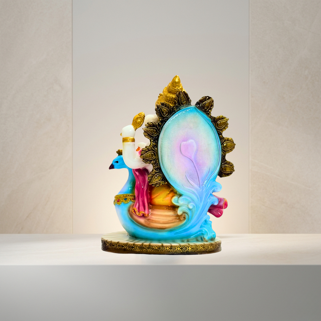 Multicolor Ganesh Marble Dust Idol 8 Inch Decorative Statue - Image 4