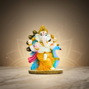 Multicolor Ganesh Marble Dust Idol 8 Inch Decorative Statue