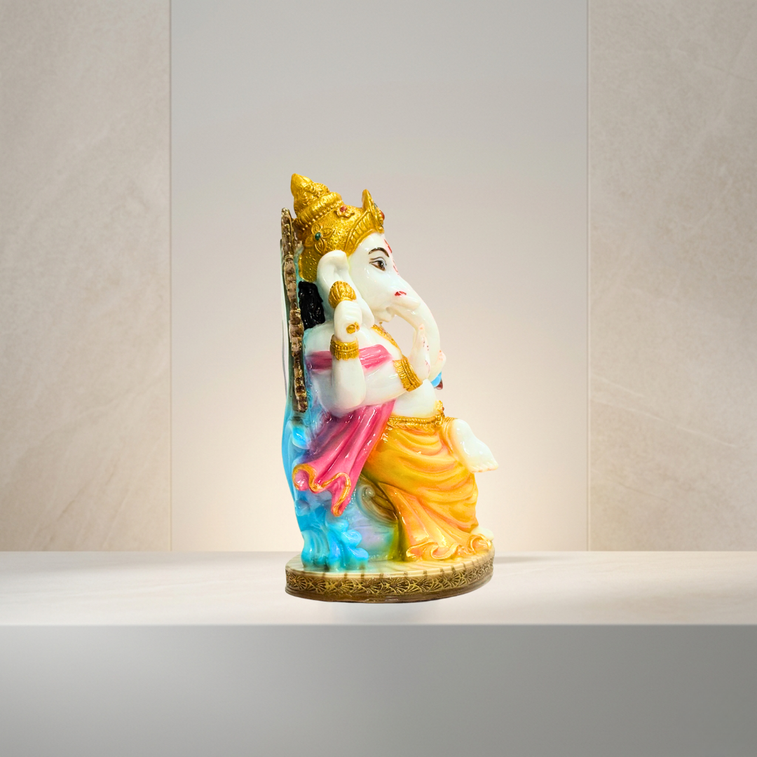 Multicolor Ganesh Marble Dust Idol 8 Inch Decorative Statue - Image 3