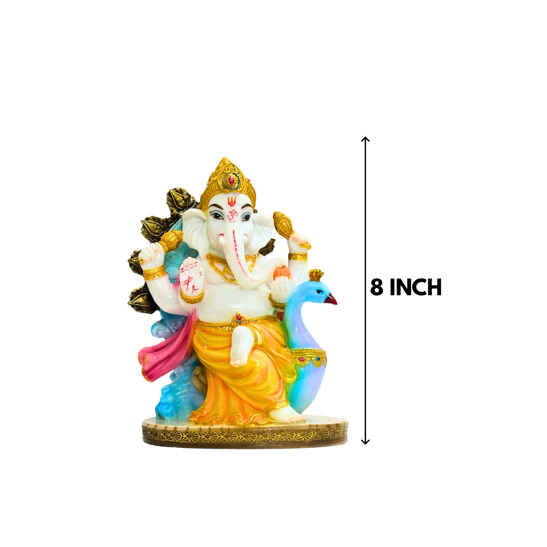 Multicolor Ganesh Marble Dust Idol 8 Inch Decorative Statue - Image 2