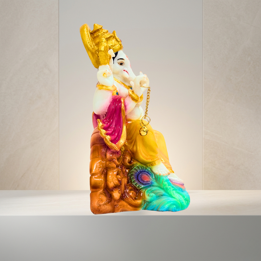 Multicolor Ganesh Marble Dust Statue 8 Inch Decorative Idol - Image 3