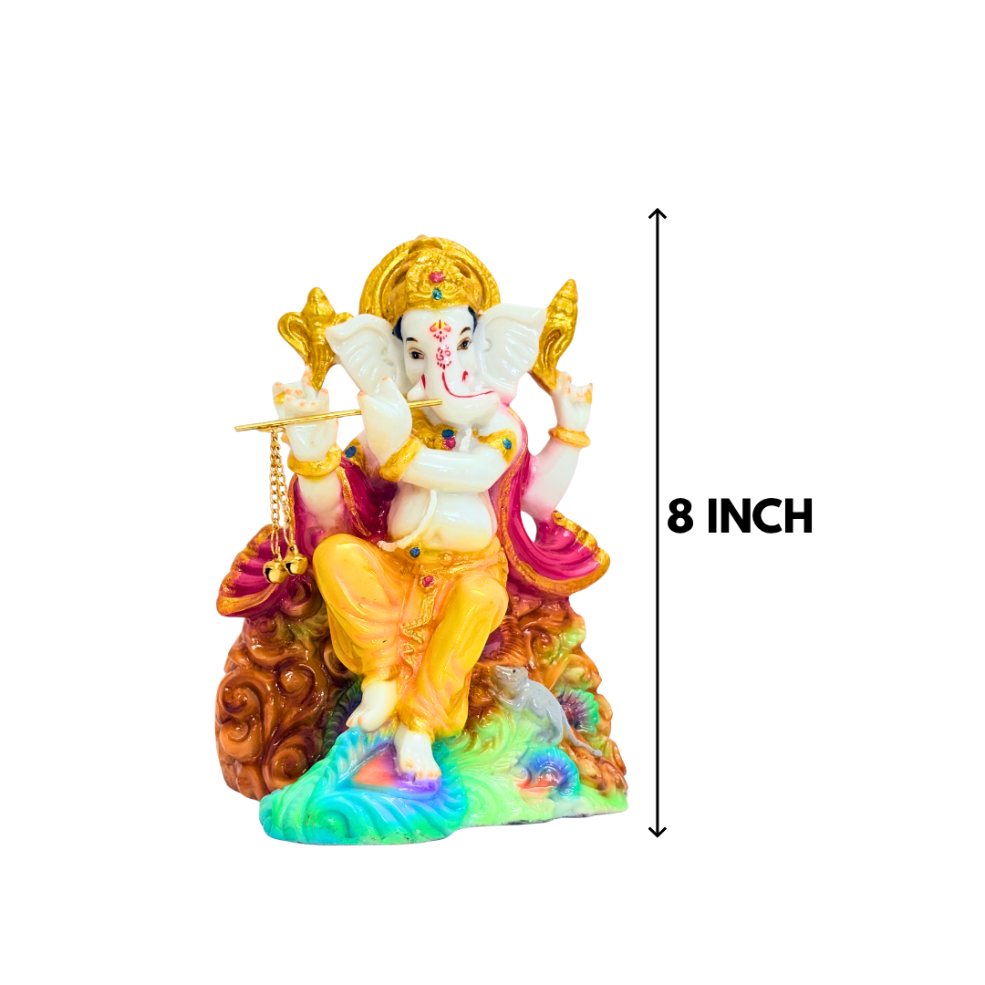Multicolor Ganesh Marble Dust Statue 8 Inch Decorative Idol - Image 2