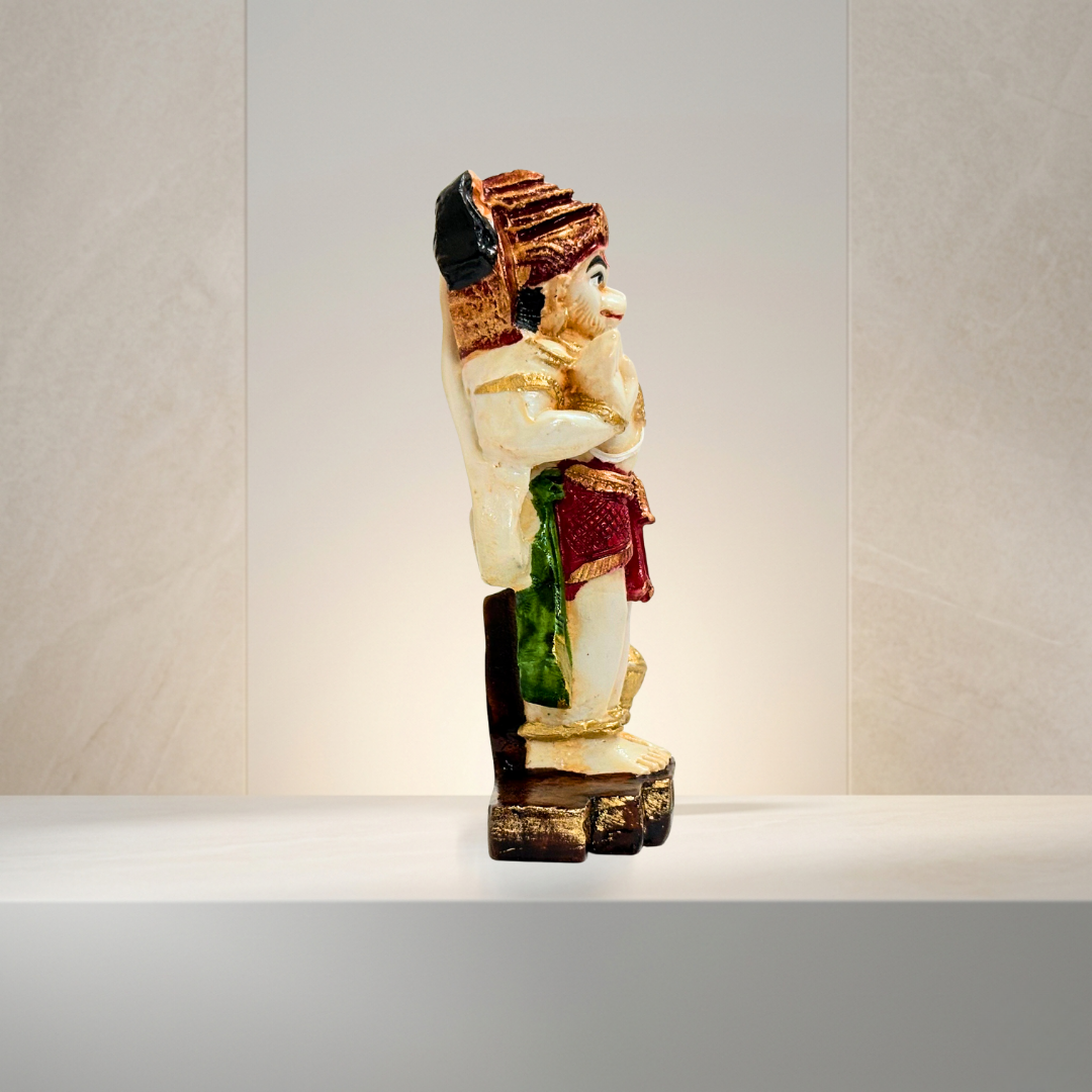 White & Gold Hanuman Marble Dust Idol for Home Decor 3.5 Inch - Image 3