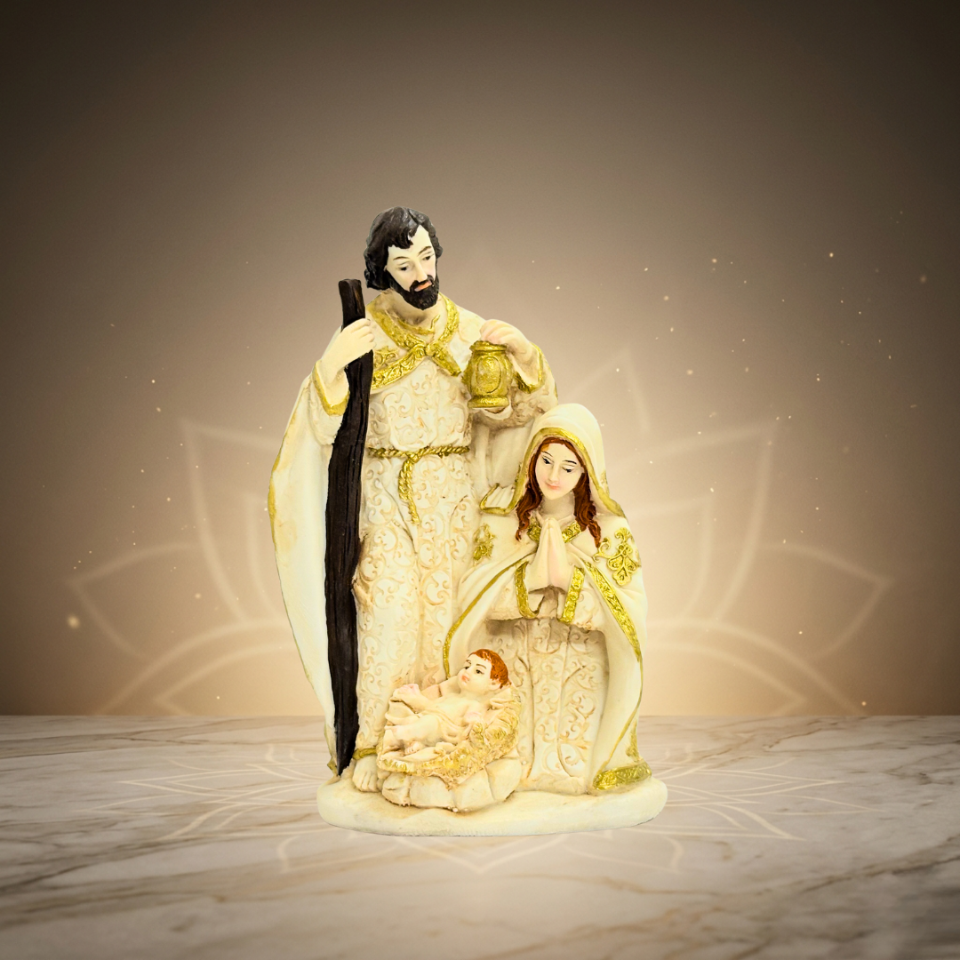 White & Gold Jesus Marble Dust Nativity Statue 8 Inch Figurine