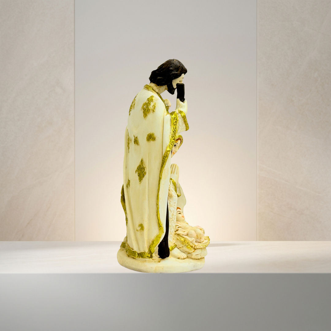 White & Gold Jesus Marble Dust Nativity Statue 8 Inch Figurine - Image 3