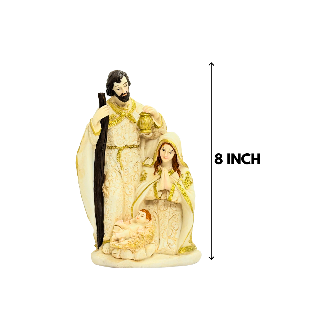 White & Gold Jesus Marble Dust Nativity Statue 8 Inch Figurine - Image 2