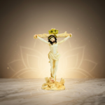 White & Gold Jesus Marble Dust Crucifix Statue 8 Inch Figurine