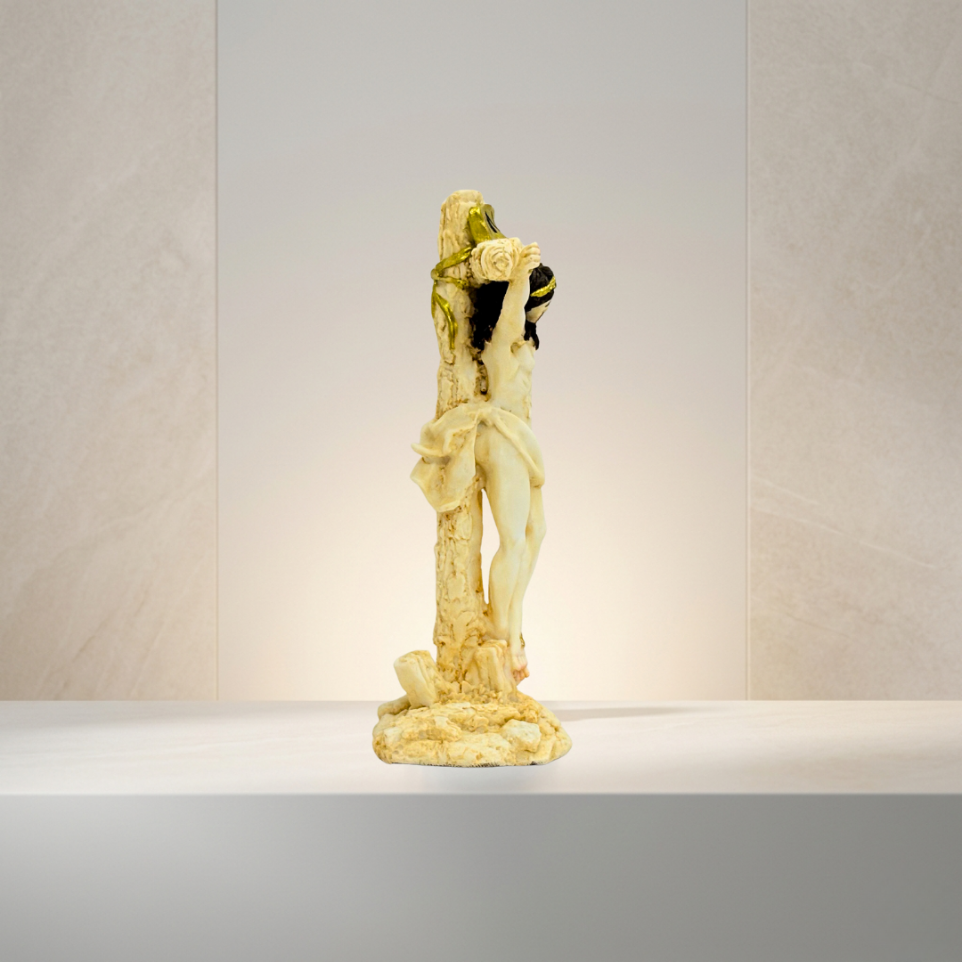 White & Gold Jesus Marble Dust Crucifix Statue 8 Inch Figurine - Image 3