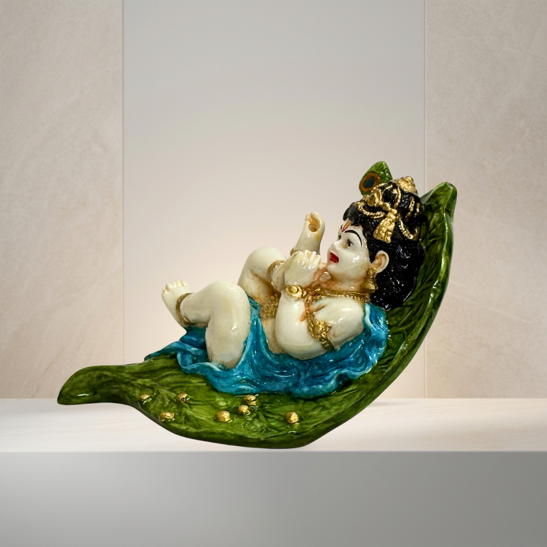 Blue & Green Krishna Marble Dust Statue 3 Inch Figurine - Image 3