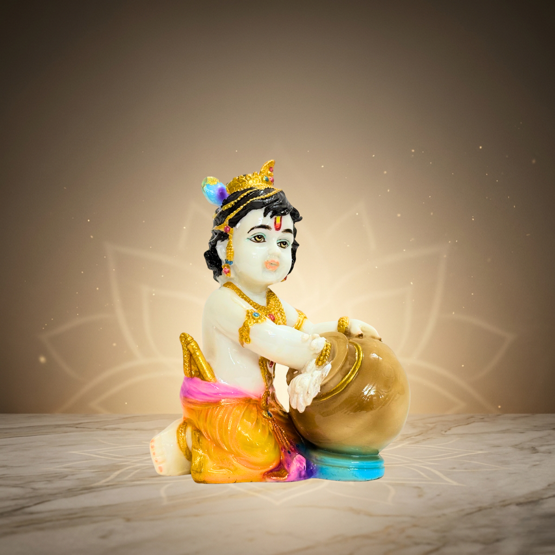 Multicolor Krishna Marble Dust Idol 6 Inch Decorative Statue