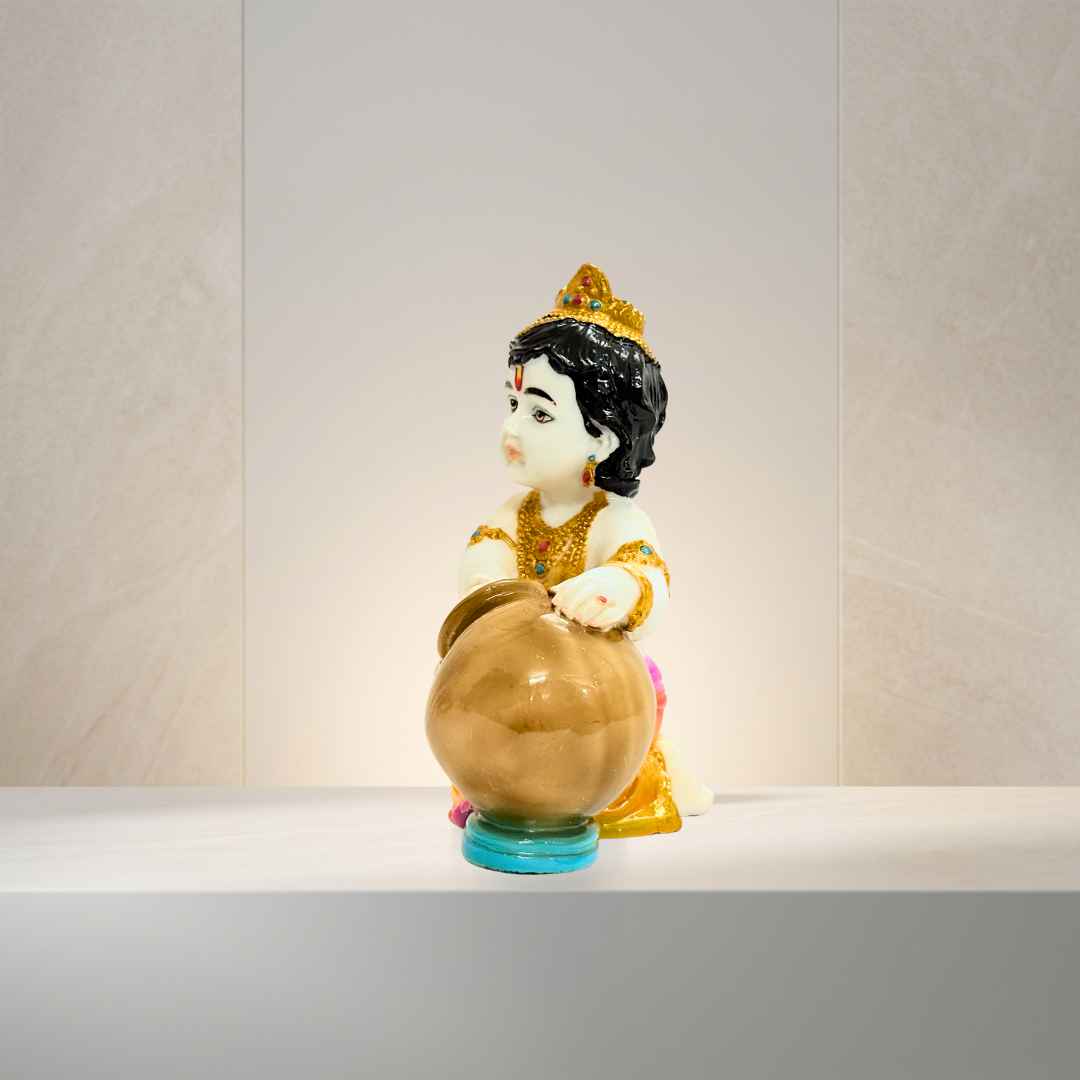 Multicolor Krishna Marble Dust Idol 6 Inch Decorative Statue - Image 3
