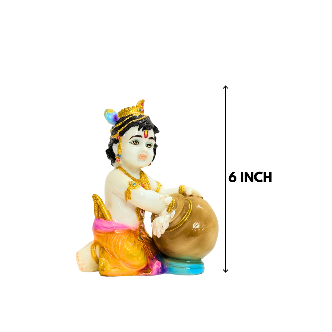 Multicolor Krishna Marble Dust Idol 6 Inch Decorative Statue - Image 2