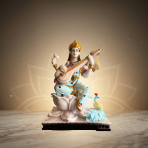 White Saraswati Marble Dust Idol 12 Inch Decorative Statue