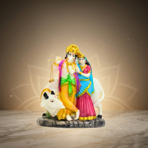 Multicolor Radha Krishna Marble Dust Idol 8 Inch Decorative Statue